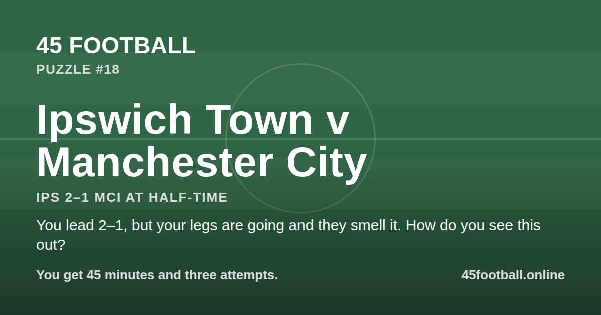 Ipswich Town v Manchester City, IPS 2–1 MCI at half-time