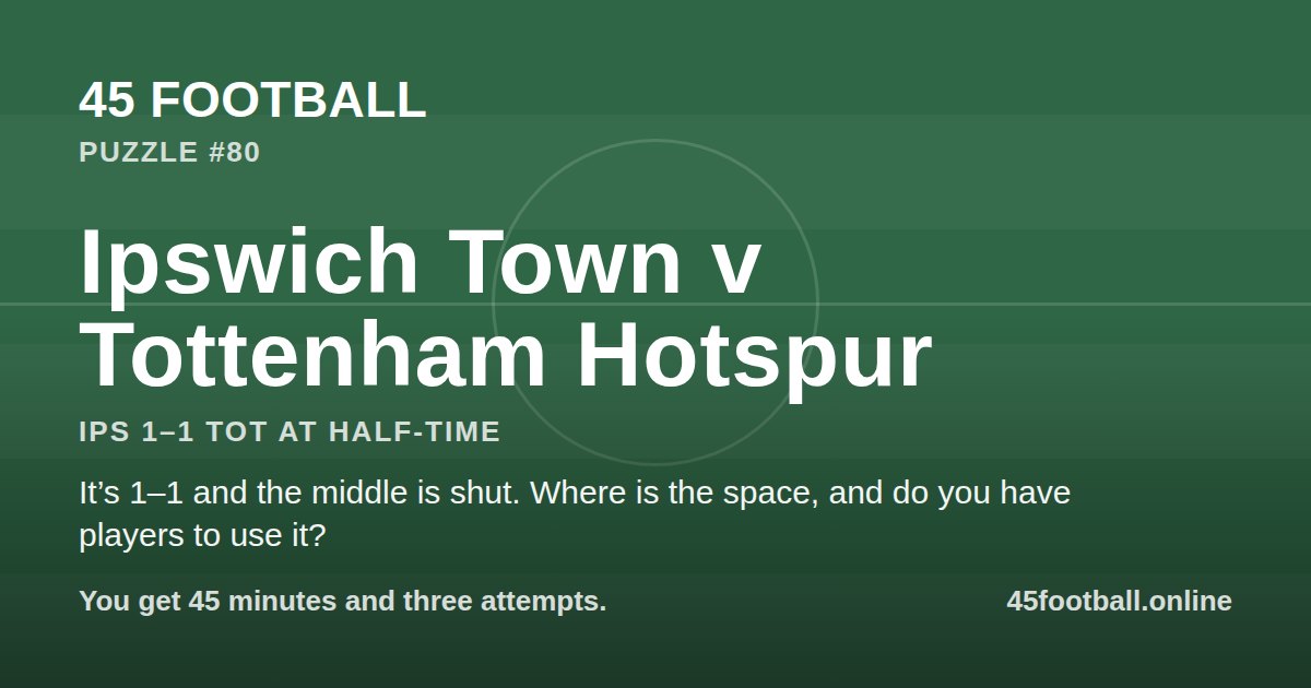 Ipswich Town v Tottenham Hotspur, IPS 1–1 TOT at half-time