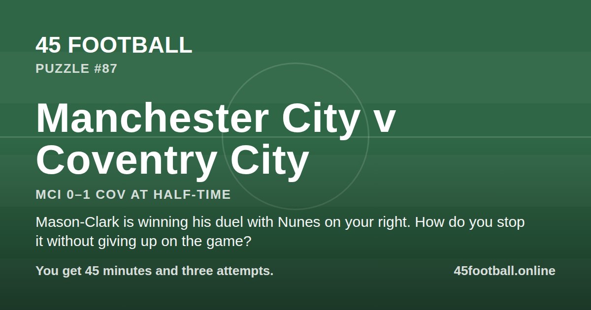 Manchester City v Coventry City, MCI 0–1 COV at half-time