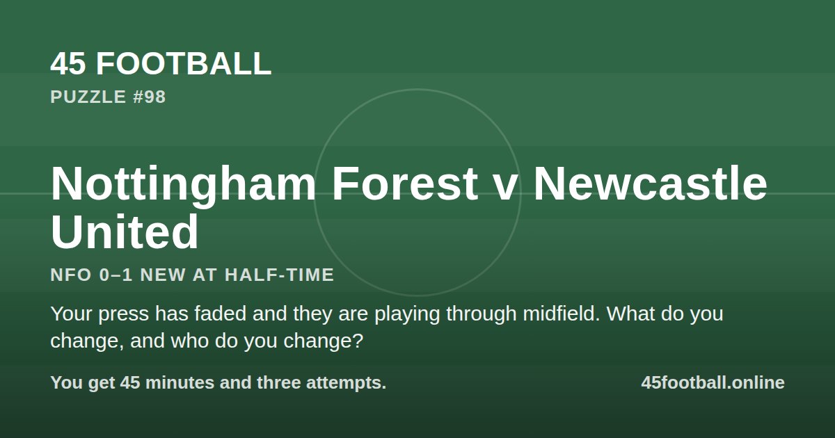 Nottingham Forest v Newcastle United, NFO 0–1 NEW at half-time